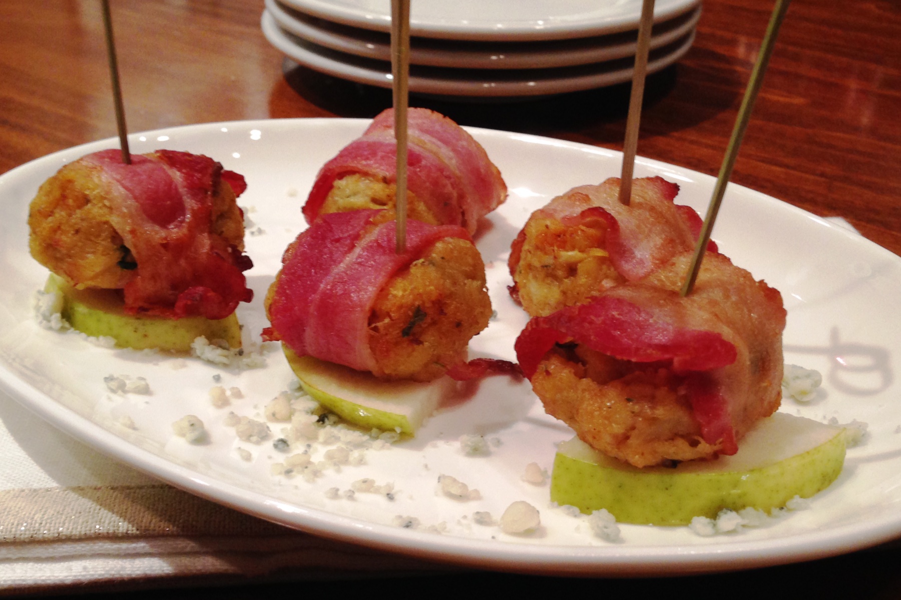 Bacon Wrapped Crab Cake Mini Skewer Recipe from Phillips Seafood